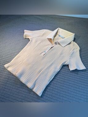 ZARA Cream Ribbed Short Sleeve Polo Shirt Size S